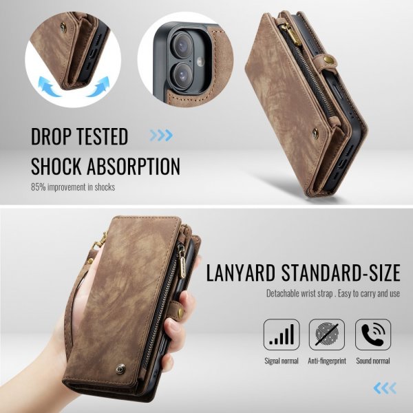 CaseMe iPhone 16 Etui 008 Series Avtakbart Deksel Brun
