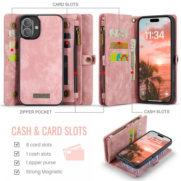 CaseMe iPhone 16 Etui 008 Series Avtakbart Deksel Rosa