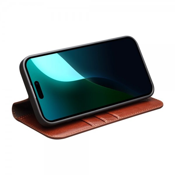 Qialino iPhone 16 Etui Ekte Skinn Brun
