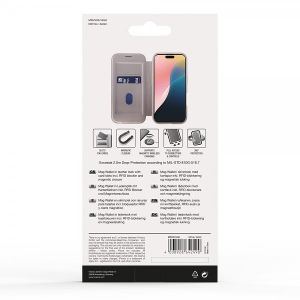 Vivanco iPhone 16 Etui Mag Wallet Greige