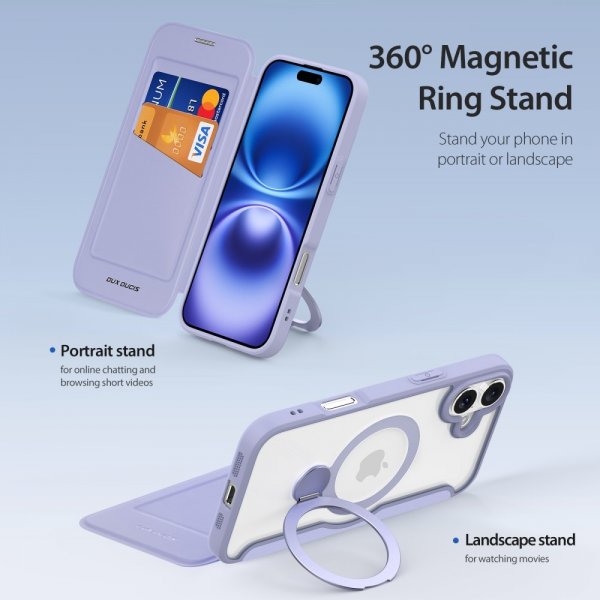 Dux Ducis iPhone 16 Etui Skin X Pro Series Kickstand MagSafe Lilla