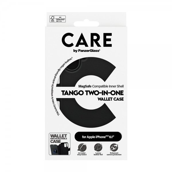 CARE by PanzerGlass iPhone 16 Etui Tango Two-in-One Wallet MagSafe Svart