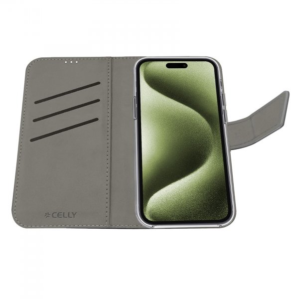 Celly iPhone 16 Etui Wally Wallet Case Svart