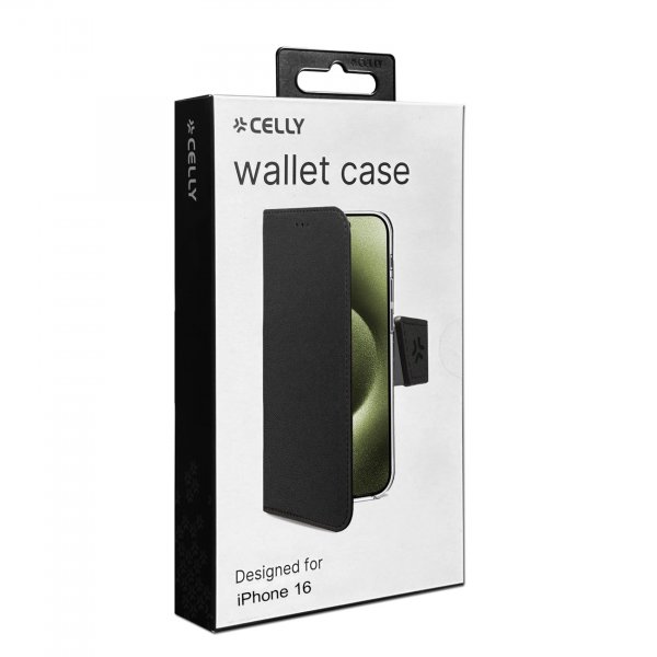 Celly iPhone 16 Etui Wally Wallet Case Svart