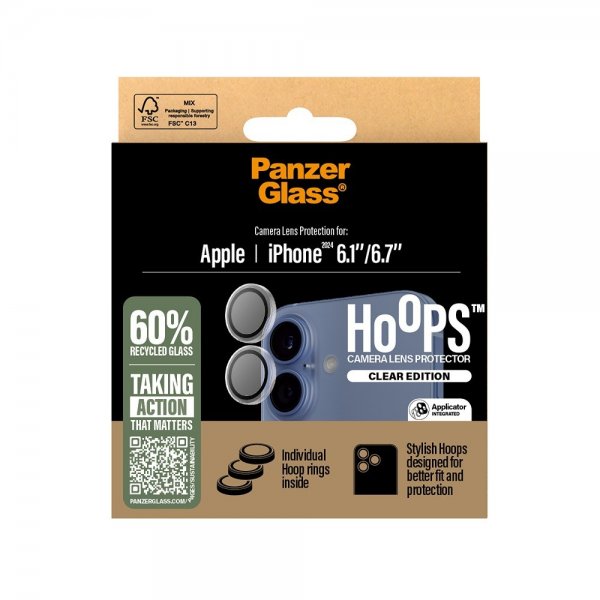 PanzerGlass iPhone 16/iPhone 16 Plus Kamerabeskytter Hoops Transparent
