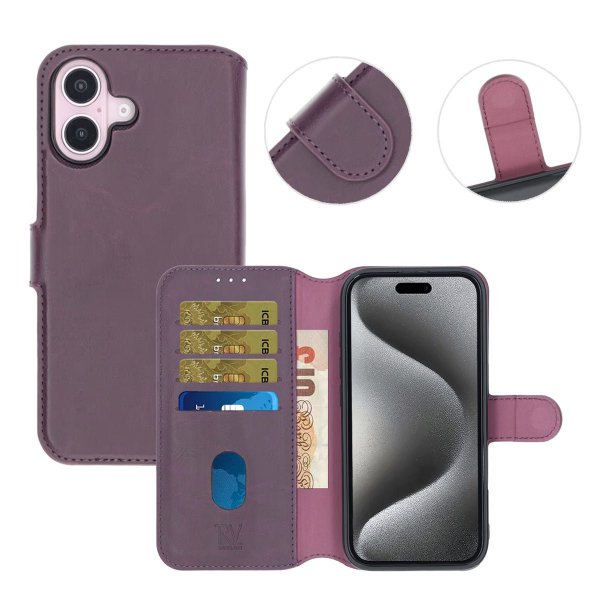 Rvelon iPhone 16 Etui Detachable Wallet Case Lilla