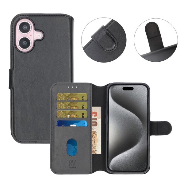 Rvelon iPhone 16 Etui Detachable Wallet Case Svart