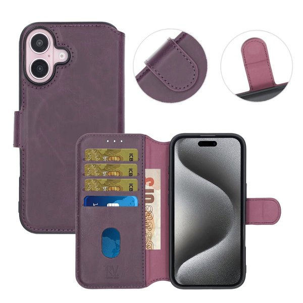 Rvelon iPhone 16 Etui 4 Kortlomme MagSafe Lilla