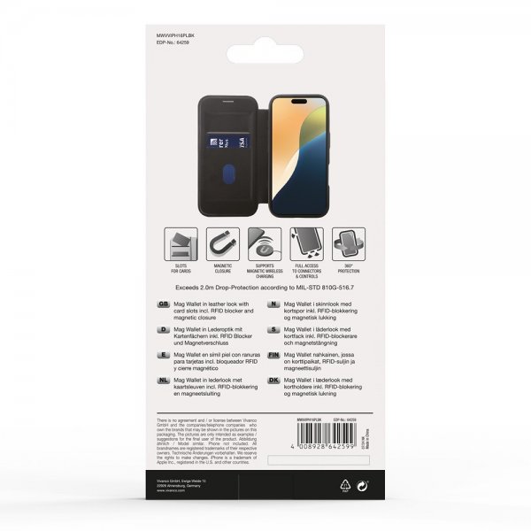 Vivanco iPhone 16 Plus Etui Mag Wallet Svart