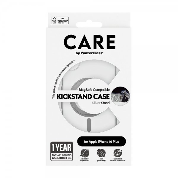 CARE by PanzerGlass iPhone 16 Plus Deksel Kickstand MagSafe Sølv