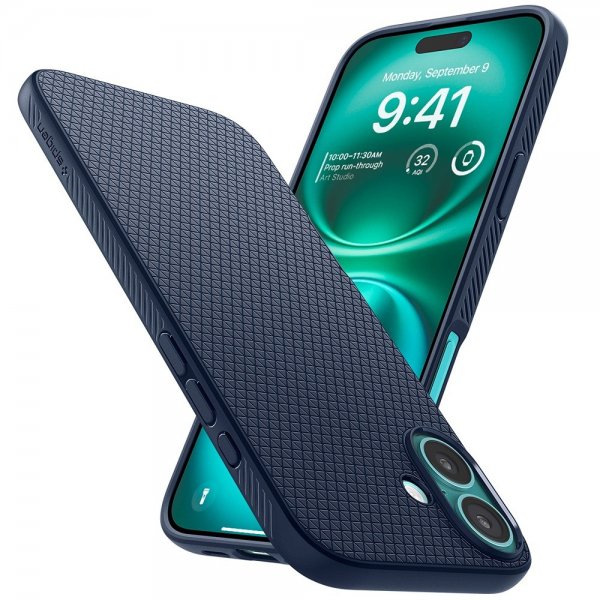 Spigen iPhone 16 Plus Deksel Liquid Air Navy Blue