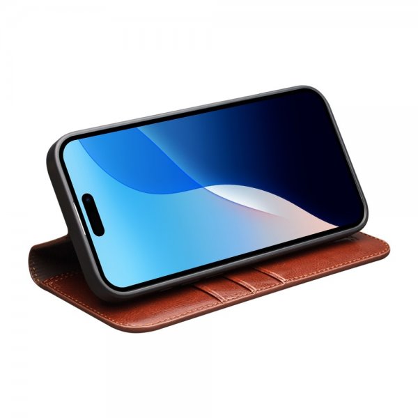 Qialino iPhone 16 Pro Etui Ekte Skinn Brun