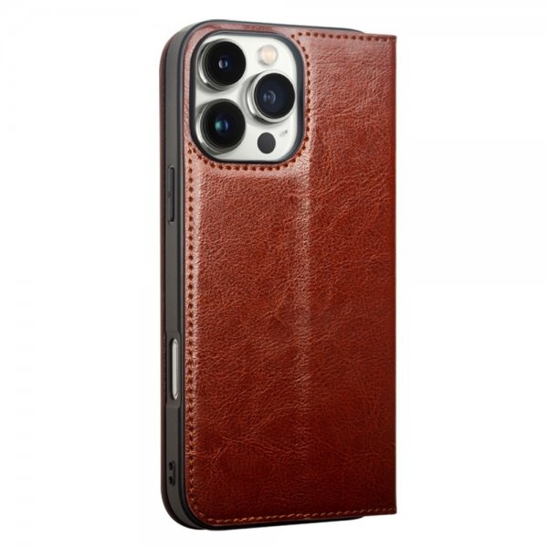 Qialino iPhone 16 Pro Etui Ekte Skinn Brun