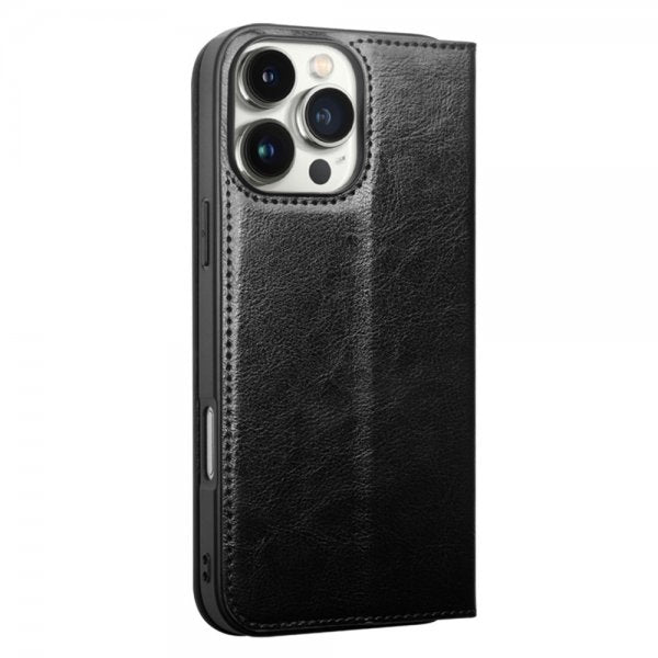 Qialino iPhone 16 Pro Etui Ekte Skinn Svart