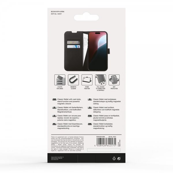 Vivanco iPhone 16 Pro Etui Classic Wallet Svart