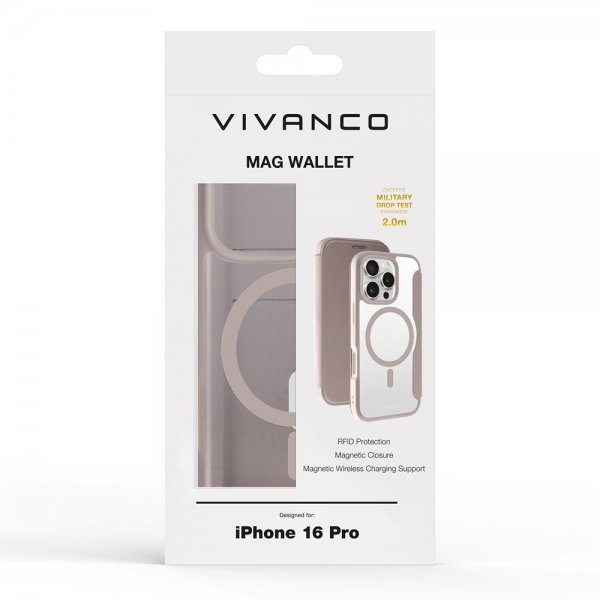 Vivanco iPhone 16 Pro Etui Mag Wallet Greige