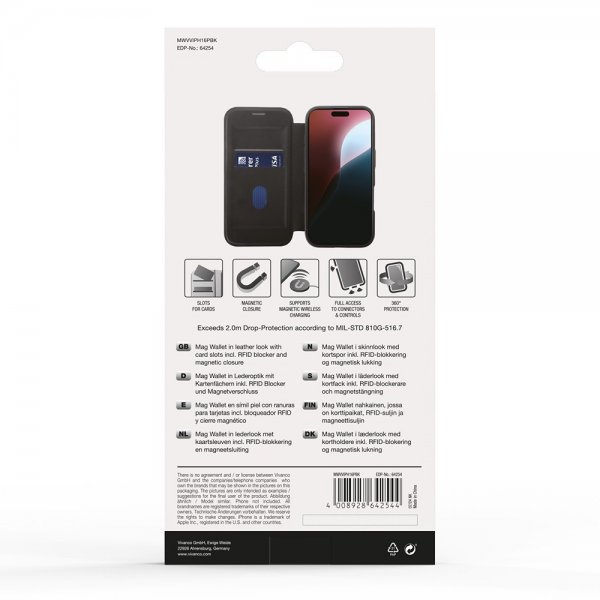Vivanco iPhone 16 Pro Etui Mag Wallet Svart