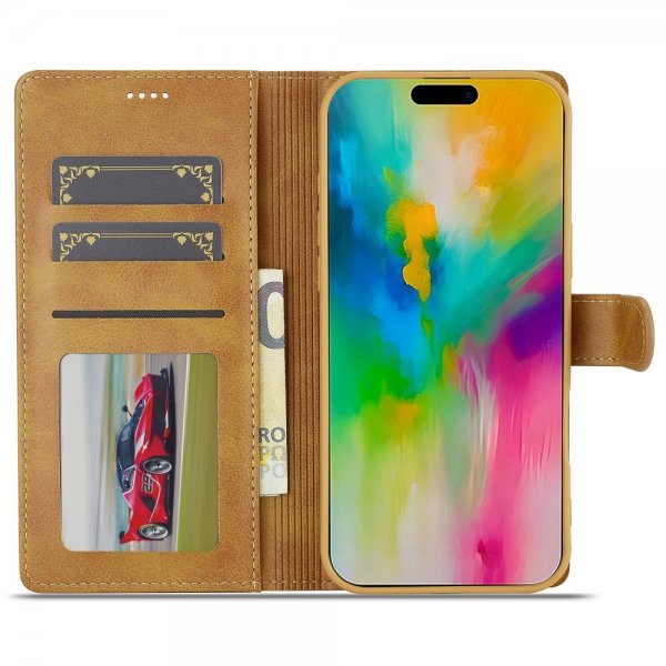 Lc.Imeeke iPhone 16 Pro Etui med Kortlomme stativfunksjon Lysebrun