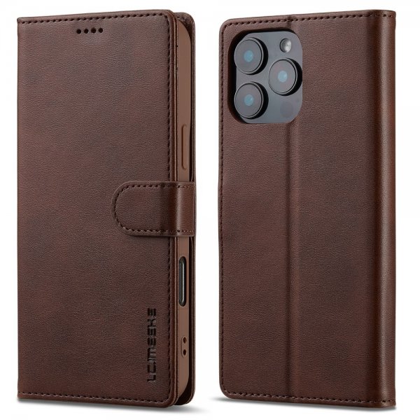 Lc.Imeeke iPhone 16 Pro Etui med Kortlomme stativfunksjon Mørkebrun