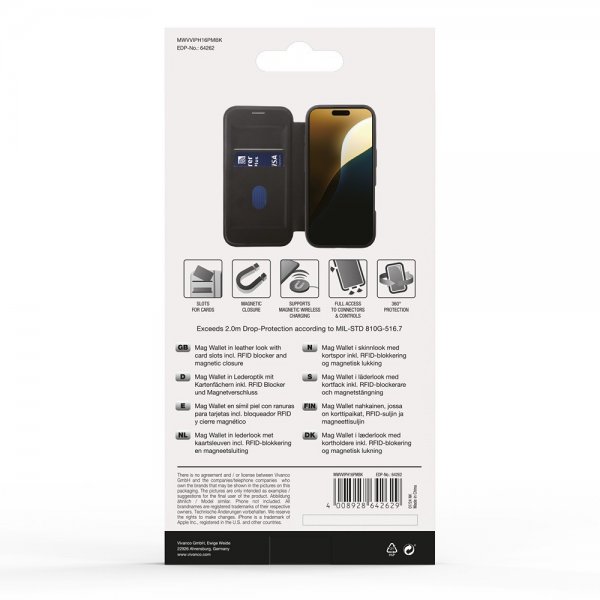 Vivanco iPhone 16 Pro Max Etui Mag Wallet Svart