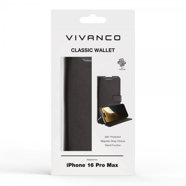 Vivanco iPhone 16 Pro Max Etui Classic Wallet Svart