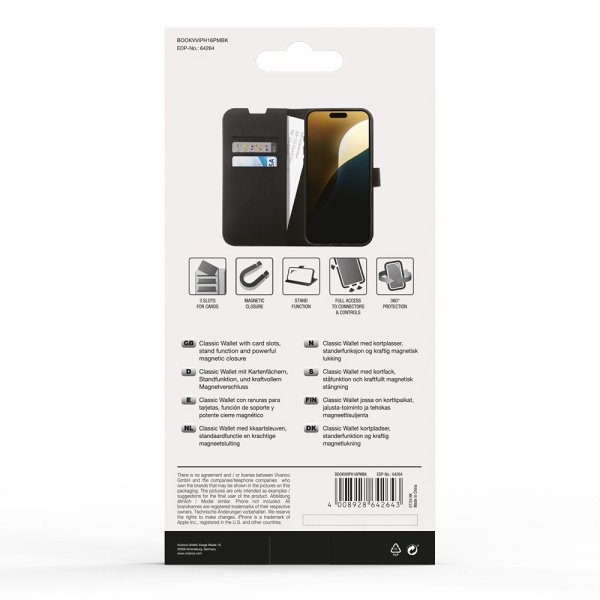 Vivanco iPhone 16 Pro Max Etui Classic Wallet Svart
