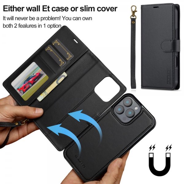 Lc.Imeeke iPhone 16 Pro Max Etui Avtagbart Deksel L2 Series MagSafe Svart