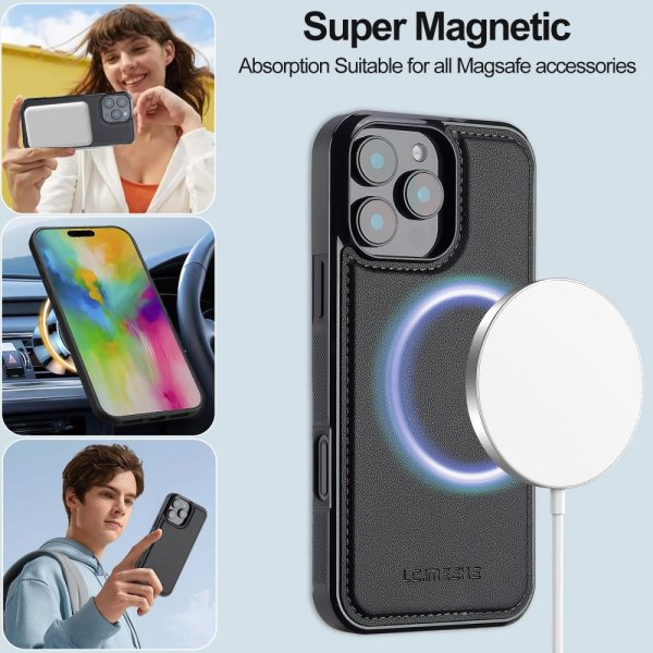 Lc.Imeeke iPhone 16 Pro Max Etui Avtagbart Deksel L2 Series MagSafe Svart