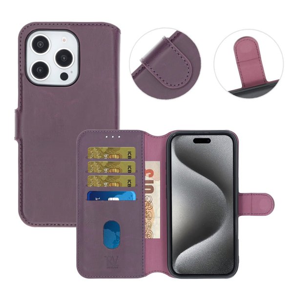 Rvelon iPhone 16 Pro Max Etui Detachable Wallet Case Lilla
