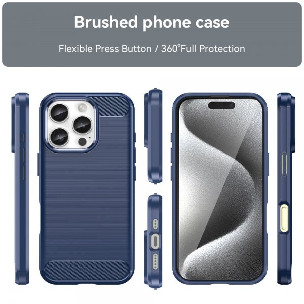 iPhone 16 Pro Max Deksel Børstet Karbonfibertekstur Blå