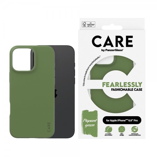 CARE by PanzerGlass iPhone 16 Pro Max Deksel Fashionable Grønn