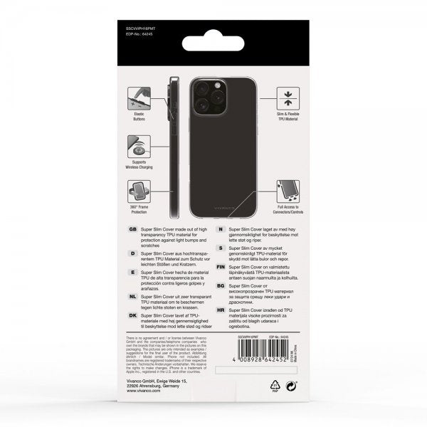 Vivanco iPhone 16 Pro Max Deksel Super Slim Transparent
