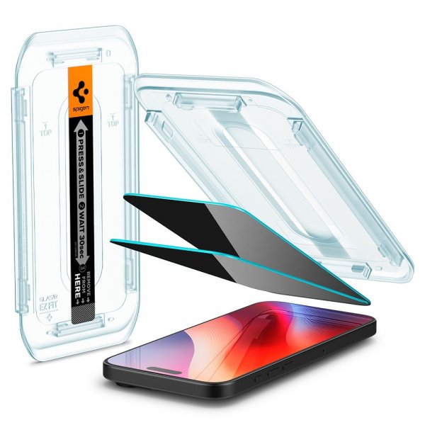 Spigen iPhone 16 Pro Max/iPhone 17 Pro Max Skjermbeskytter GLAS.tR EZ Fit Privacy 2-pakning