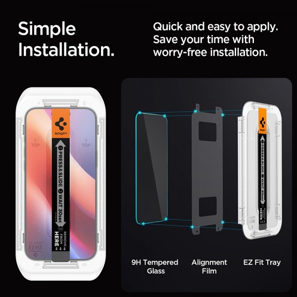 Spigen iPhone 16 Pro Max/iPhone 17 Pro Max Skjermbeskytter GLAS.tR EZ Fit Privacy 2-pakning