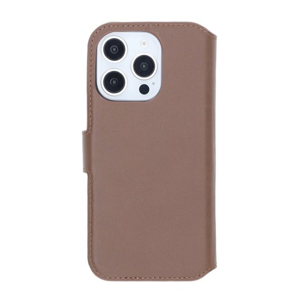 Rvelon iPhone 16 Pro Etui Ekte skinn Kortlommer Brun