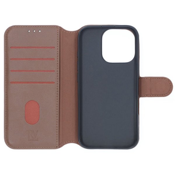 Rvelon iPhone 16 Pro Etui Ekte skinn Kortlommer Brun