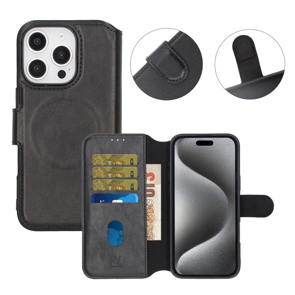Rvelon iPhone 16 Pro Etui 4 Kortlomme MagSafe Svart