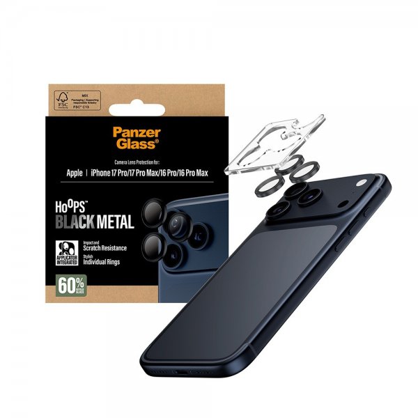 PanzerGlass iPhone 16 Pro/Pro Max/17 Pro/Pro Max Kamerabeskytter Hoops Svart