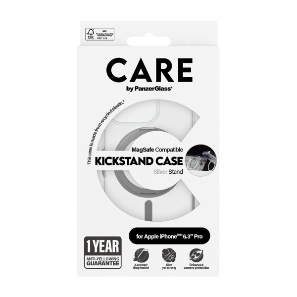 CARE by PanzerGlass iPhone 16 Pro Deksel Kickstand MagSafe Sølv