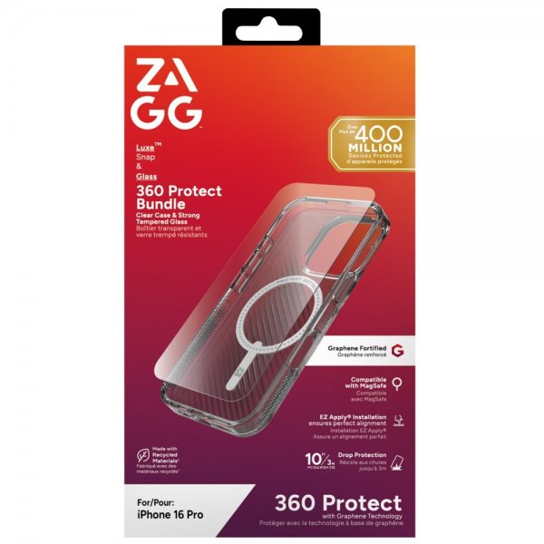 Zagg iPhone 16 Pro Deksel med Skjermbeskytter Luxe Snap & Glass