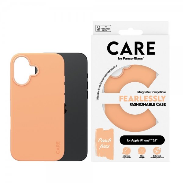 CARE by PanzerGlass iPhone 16 Deksel Fashionable MagSafe Peachy