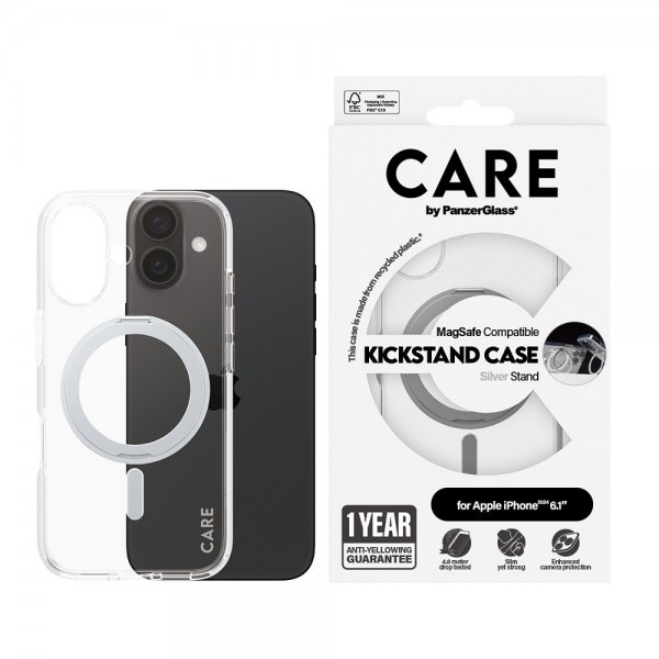 CARE by PanzerGlass iPhone 16 Deksel Kickstand MagSafe Sølv