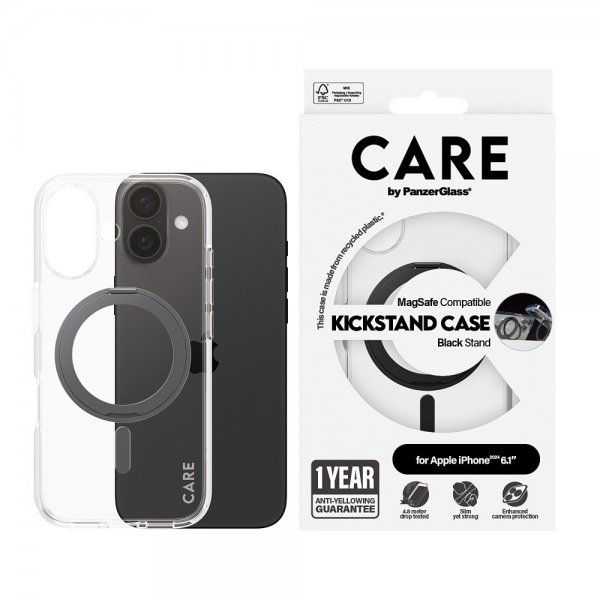 CARE by PanzerGlass iPhone 16 Deksel Kickstand MagSafe Svart