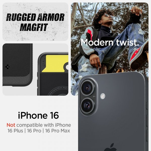 Spigen iPhone 16 Deksel Rugged Armor MagFit Matte Black