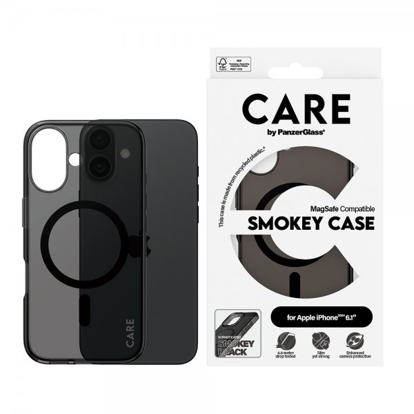 CARE by PanzerGlass iPhone 16 Deksel Smokey MagSafe Svart