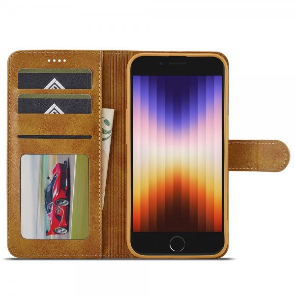 Lc.Imeeke iPhone 16e/17e Etui med Kortlomme stativfunksjon Lysebrun