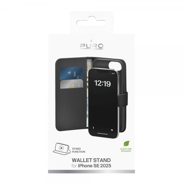 Puro iPhone 16e/17e Etui Wallet Stand Svart