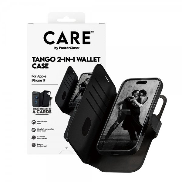 CARE by PanzerGlass iPhone 17 Etui Tango Two-in-One Wallet MagSafe Svart