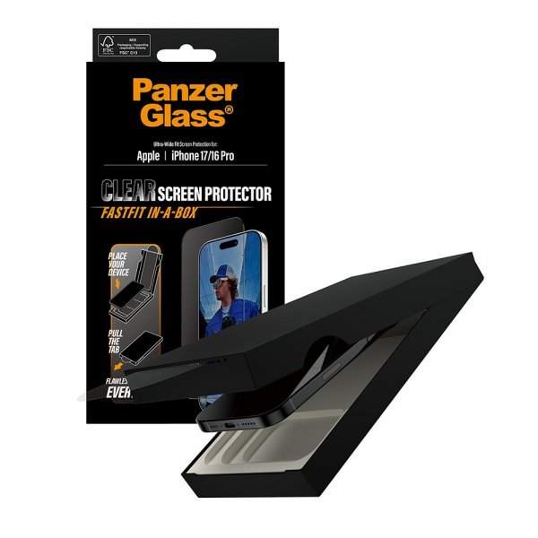 PanzerGlass iPhone 17/iPhone 16 Pro Skjermbeskytter Ultra-Wide Fit Clear Fastfit