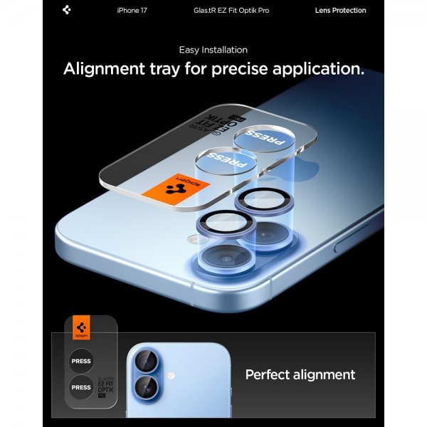 Spigen iPhone 17 Kamerabeskytter GLAS.tR EZ Fit Optik Pro 2-pakning Blå